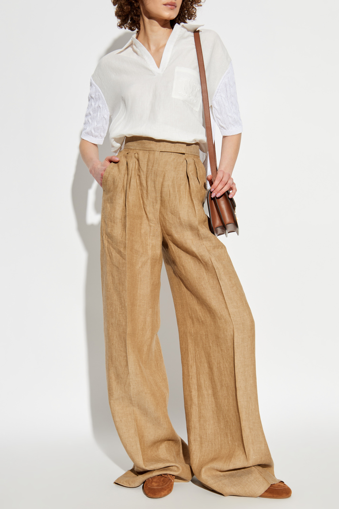 パンツ Max Mara Rauche Linen Trousers Wide linen trousers, tobacco | 